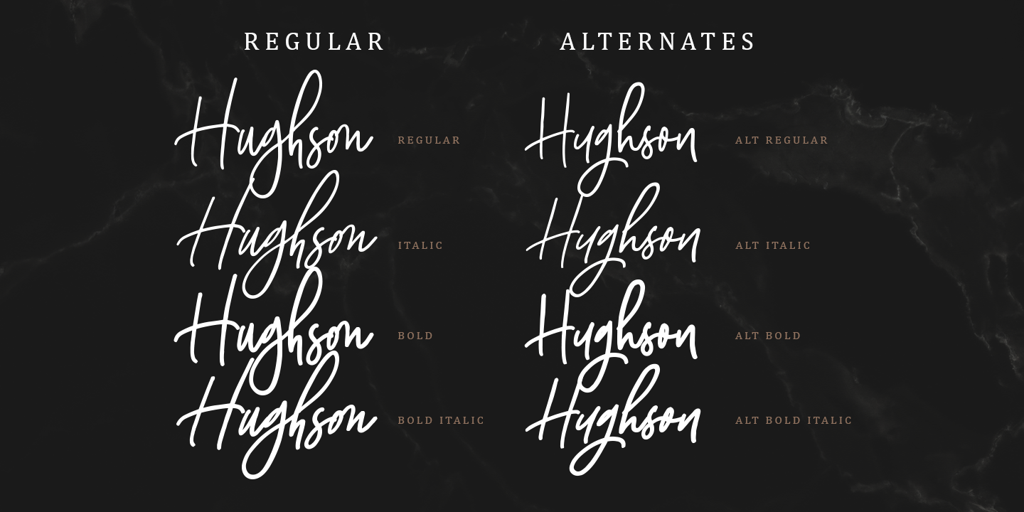Пример шрифта Hughson Alt Italic